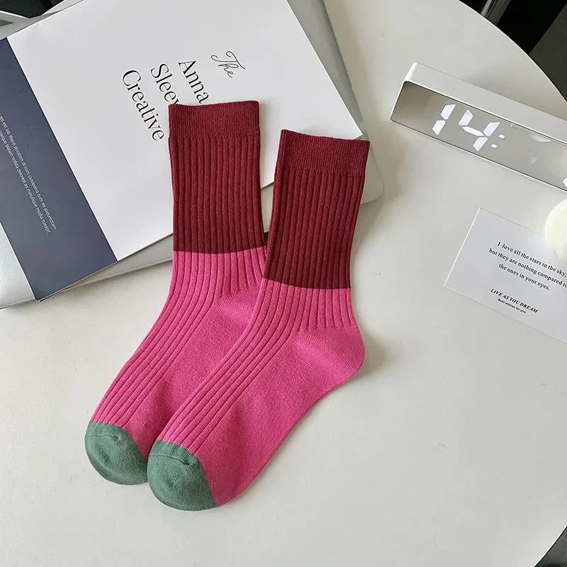 Stripe Pattern Crew Socks