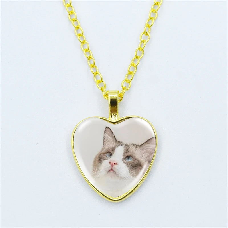 Heart Shaped Kitschy Kitty Cat Pendant Necklace