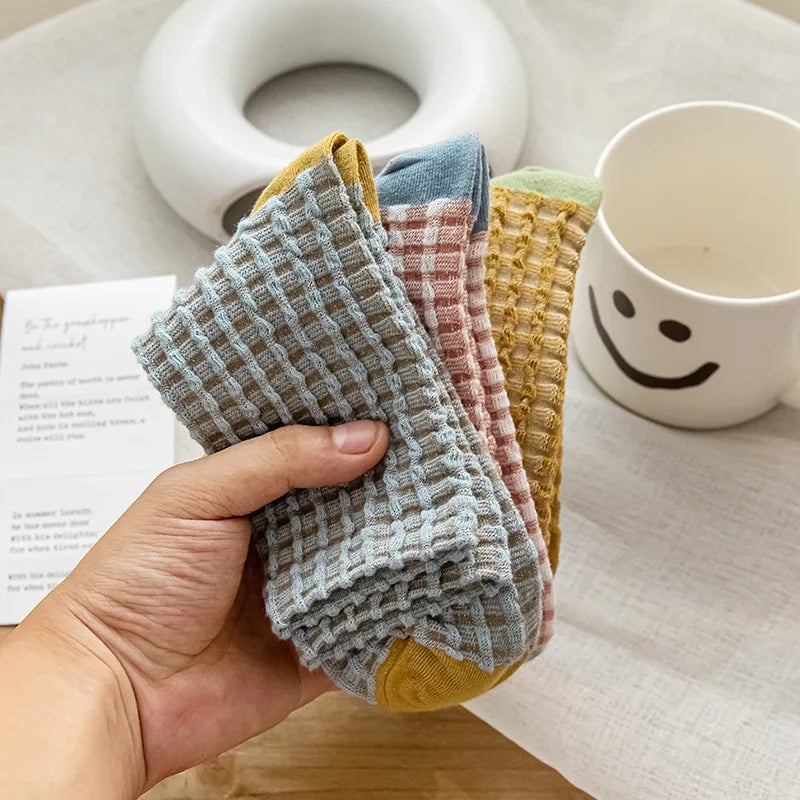 Waffle Pattern Crew Socks