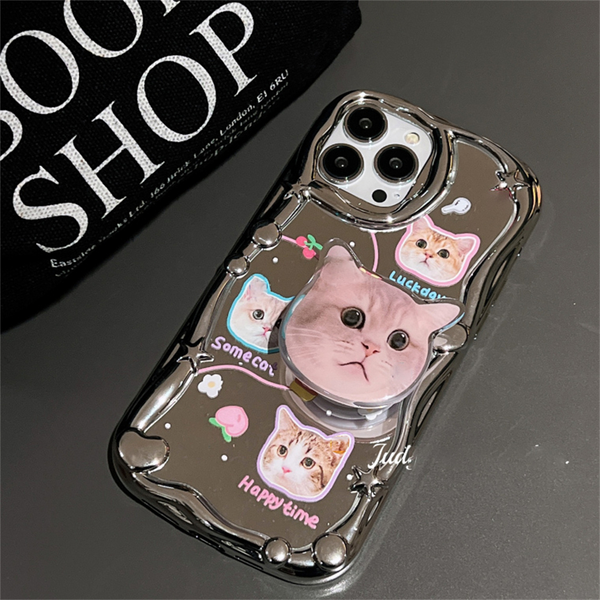 Cute Cat Mirrored iPhone Case with Grip Option