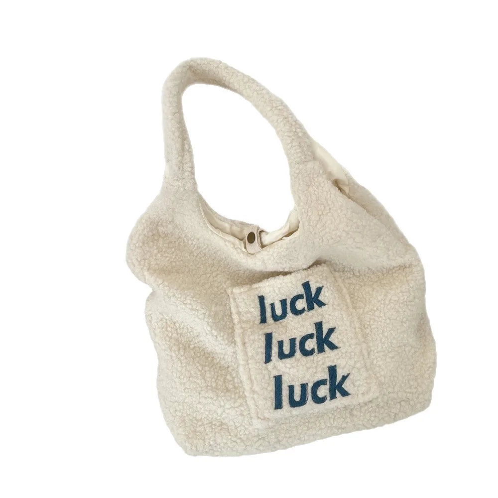 Triple Luck Teddy Fur Tote Bag