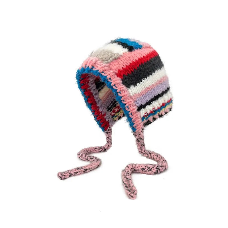 Knitted Contrast Stripe Bonnet