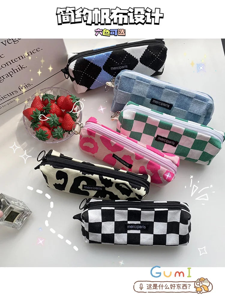 Korean Fashion Plaid Travel Makeup Kits Cosmetic Storage Bag Women Handbags Wallet Organizer Cute School Pencil Cases Pouch Bags - Ice Cream Cake