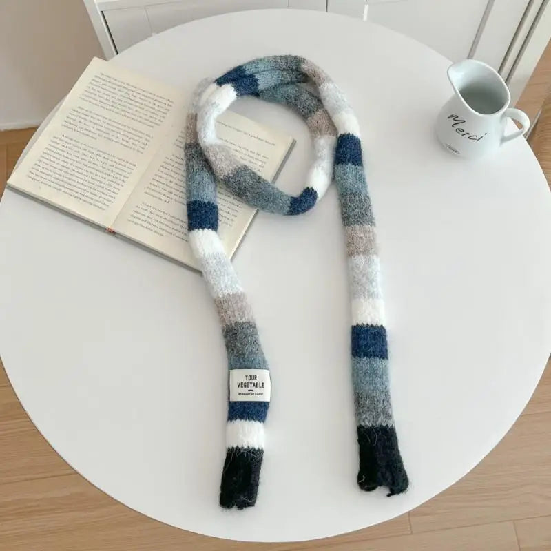 Multicolour Stripey Knit Skinny Scarf