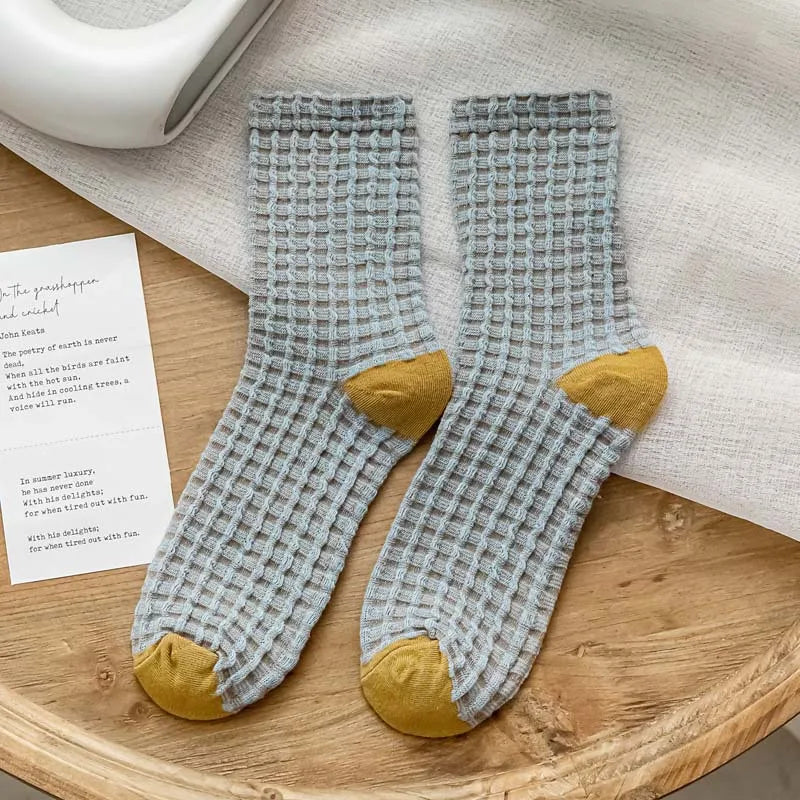 Waffle Pattern Crew Socks
