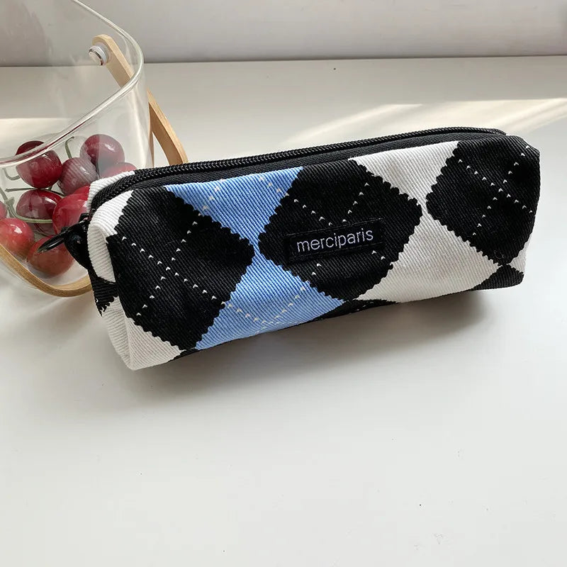 Korean Fashion Plaid Travel Makeup Kits Cosmetic Storage Bag Women Handbags Wallet Organizer Cute School Pencil Cases Pouch Bags - Ice Cream Cake