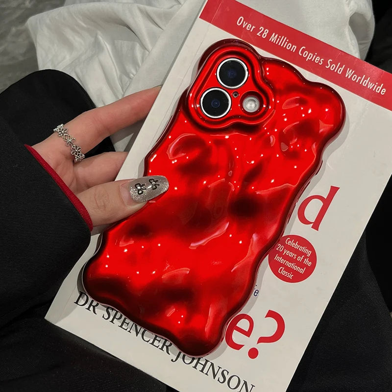 Fashion Red Wave Water Ripple TPU Phone Case For iPhone Air 11 12 13 14 16 17 Pro Max 15 Plus Anti-Fall Silicone Back Cover - Ice Cream Cake