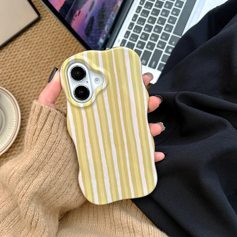 Luxury 2 in 1 Glossy Double Color Wave Stripes Case for IPhone 13 14 15 16 17 Pro Max 17Air Hit Color Collision Shockproof Cover - Ice Cream Cake