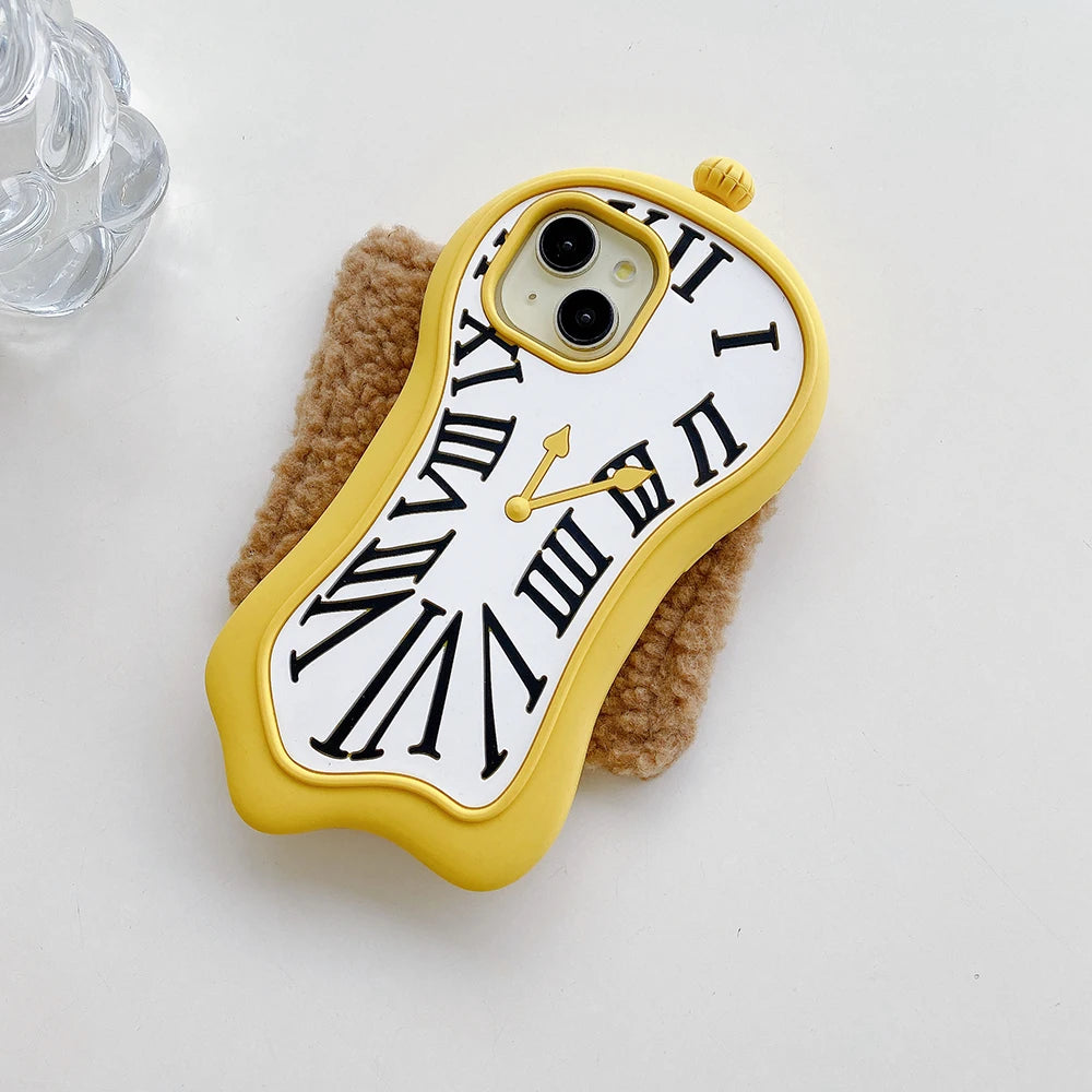 Funny Cartoon 3D Clock Phone Case For iPhone 16 Pro Max 15 14 13 12 Pro Max 11 Anti Fall Soft Silicone Cover - Ice Cream Cake