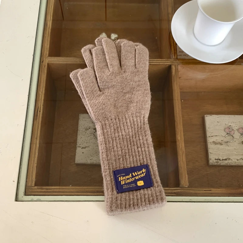 New Fashion Solid Color Touch Screen Knitted Gloves Women Winter Gloves Warm Gloves Solid Work Gloves Mittens For Women - Ice Cream Cake
