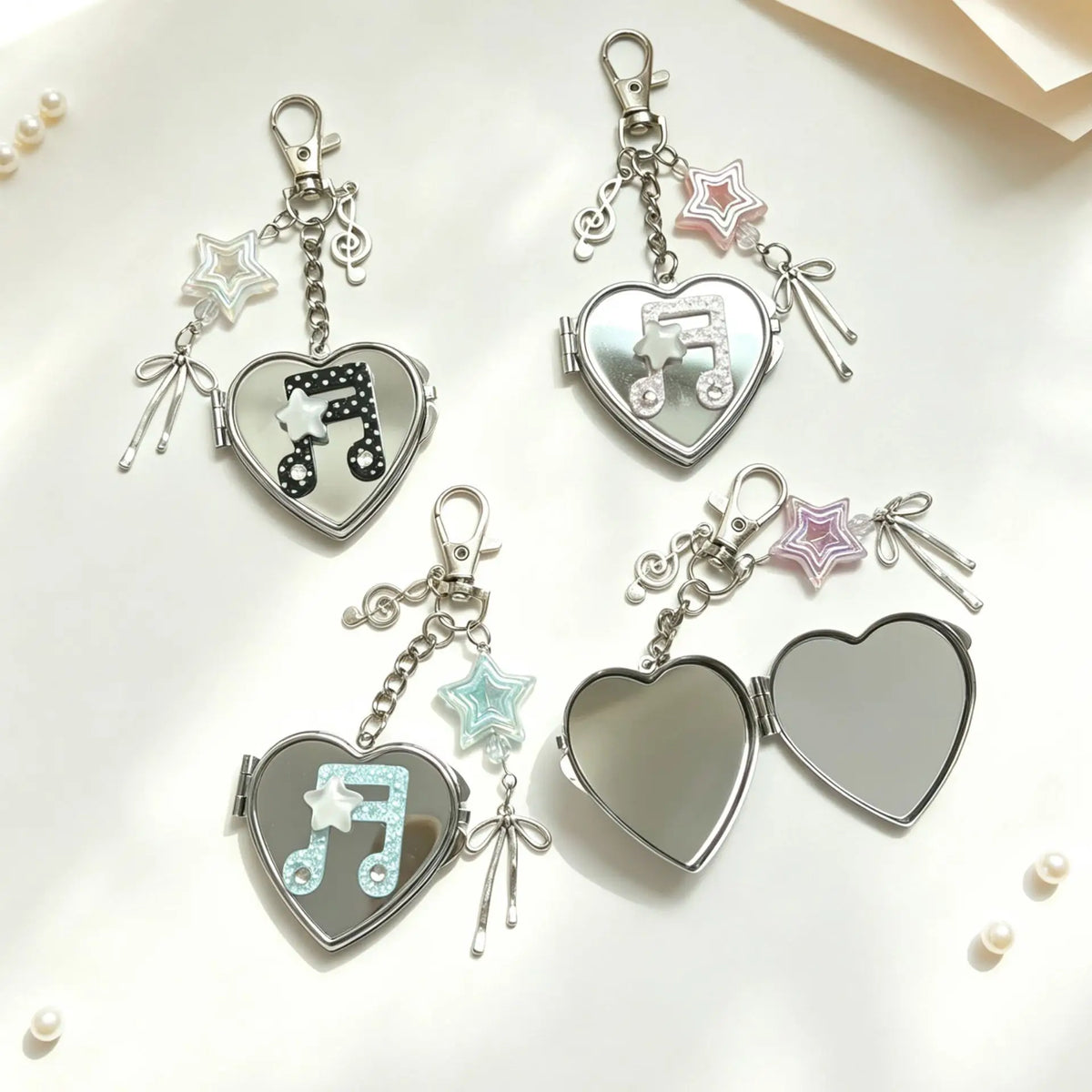 Korean-inspired Love Note Mirror Bag Accessories Fashion Star Keychain Double-sided Makeup Mirror Keychain Bag Hanging Decor - Ice Cream Cake