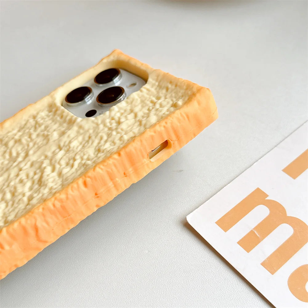Realistic 3D Toast Silicone Phone Case For iPhone 16 15 14 13 12 11 Pro Max 6 7 8 Plus X Xs Max SE Funny Shockproof Cover - Ice Cream Cake