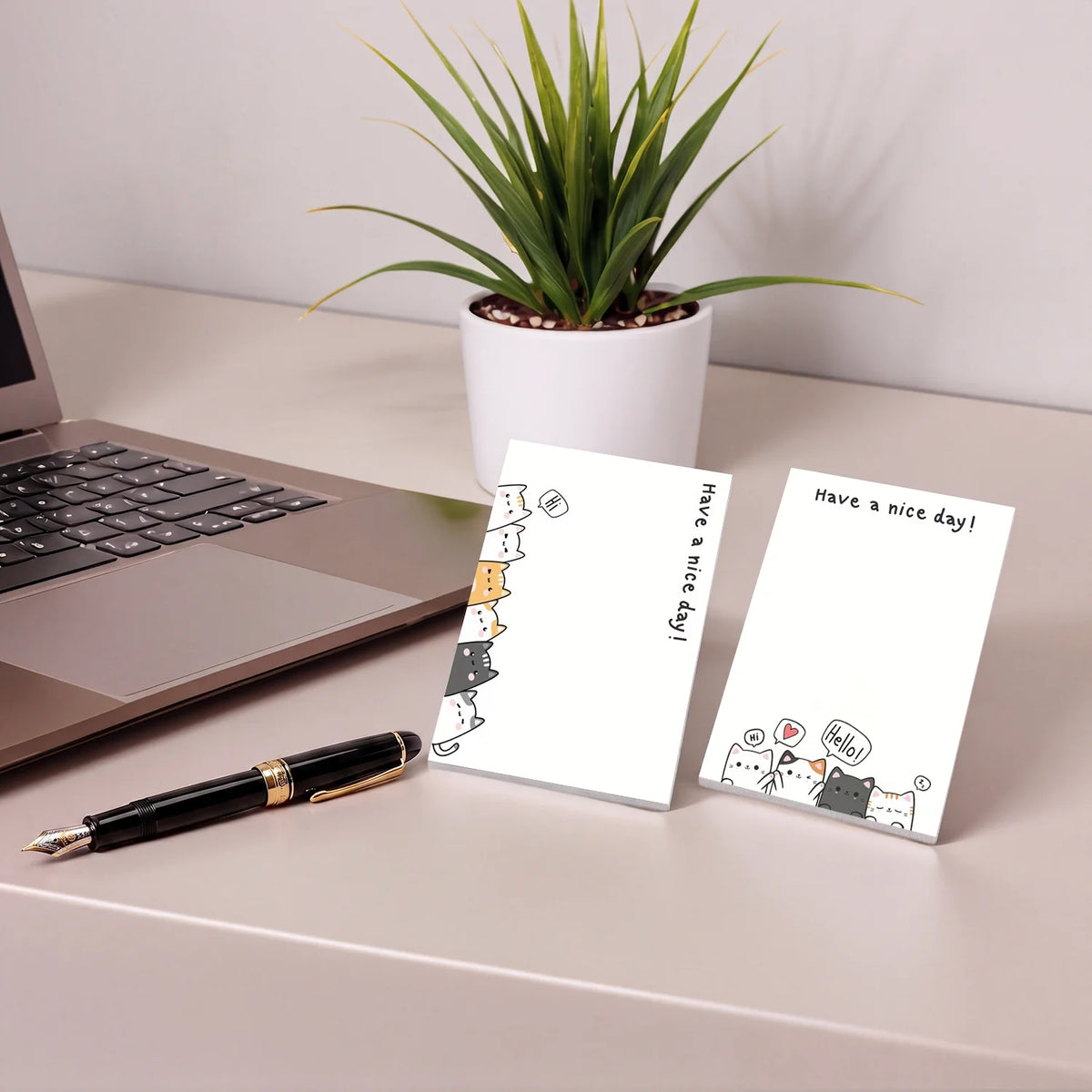 2pcs Cute Cat Sticky Notes, Kawaii Animal Self Stick Memo Pads, 100 Sheets Total, “Have a Nice Day” Positive Quote Notepad - Ice Cream Cake