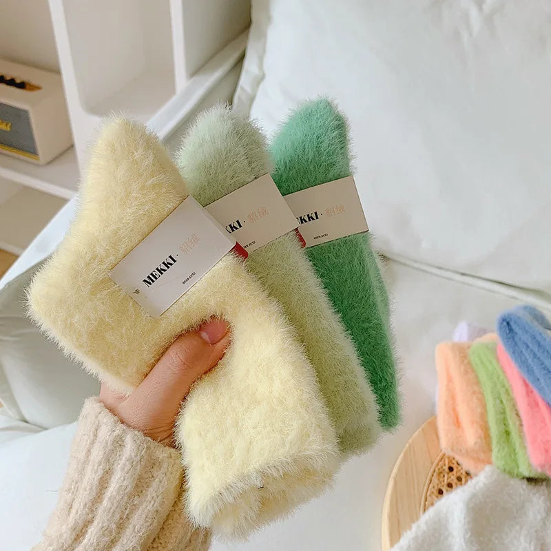 Female Mink Fur Snow-ground Knee Socks, Winter and Autumn Thickened and Warmened Padded Socks, Floor Sleeping Socks - Ice Cream Cake