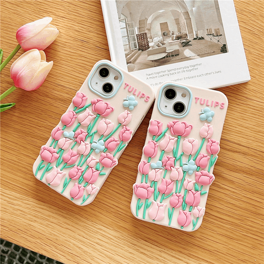3D Pink Tulips iPhone Case