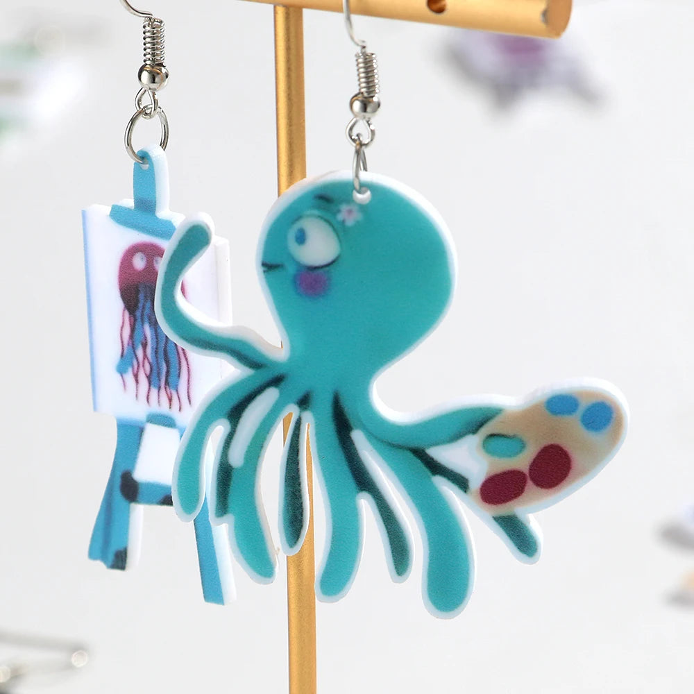 Cute Acrylic Cartoon Animals Dangle Earrings Lovely Asymmetric Elephant  Dinosaur Cat Earrings Funny Jewelry Gifts - Ice Cream Cake