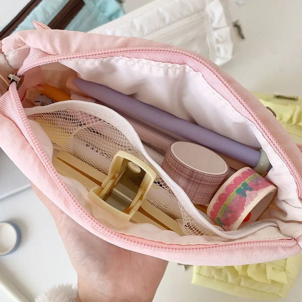 Pastel Puffy Ruffle Star Pattern Pencil Case