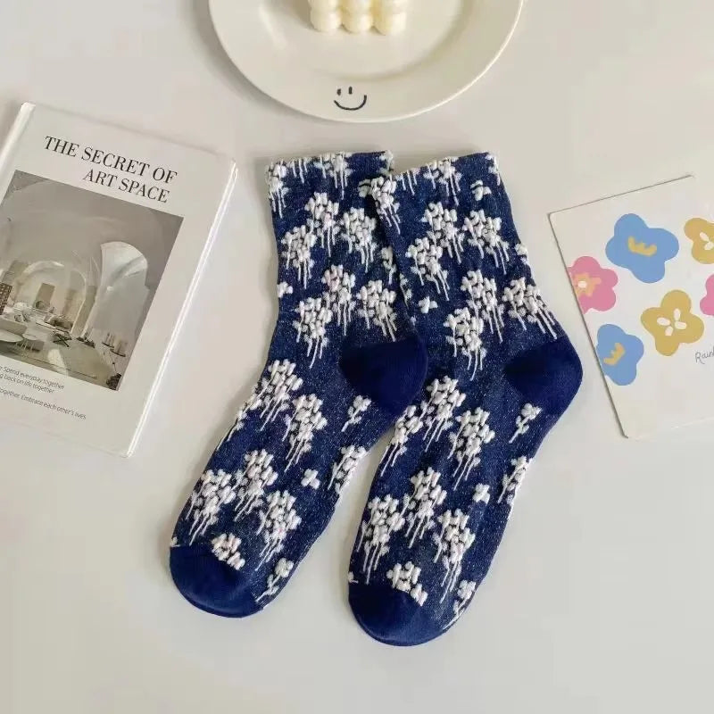 Women Socks Japanese Korean Style Cartoon Flower Rabbit Harajuku Cute Kawaii Mid Tube Breathable Casual Short Cotton Socks - Ice Cream Cake