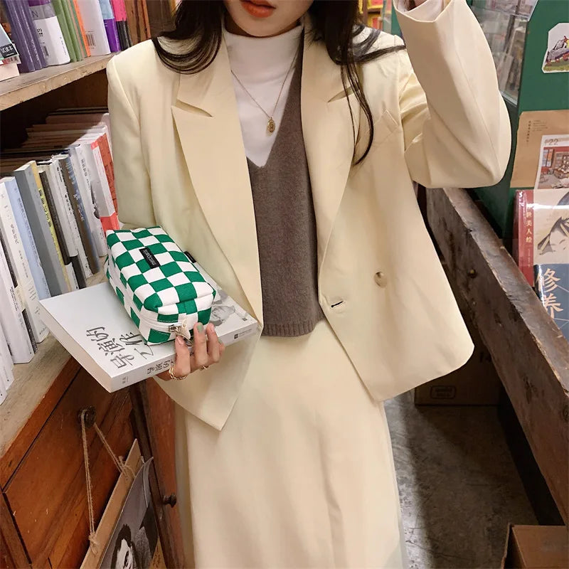 Korean Fashion Plaid Travel Makeup Kits Cosmetic Storage Bag Women Handbags Wallet Organizer Cute School Pencil Cases Pouch Bags - Ice Cream Cake