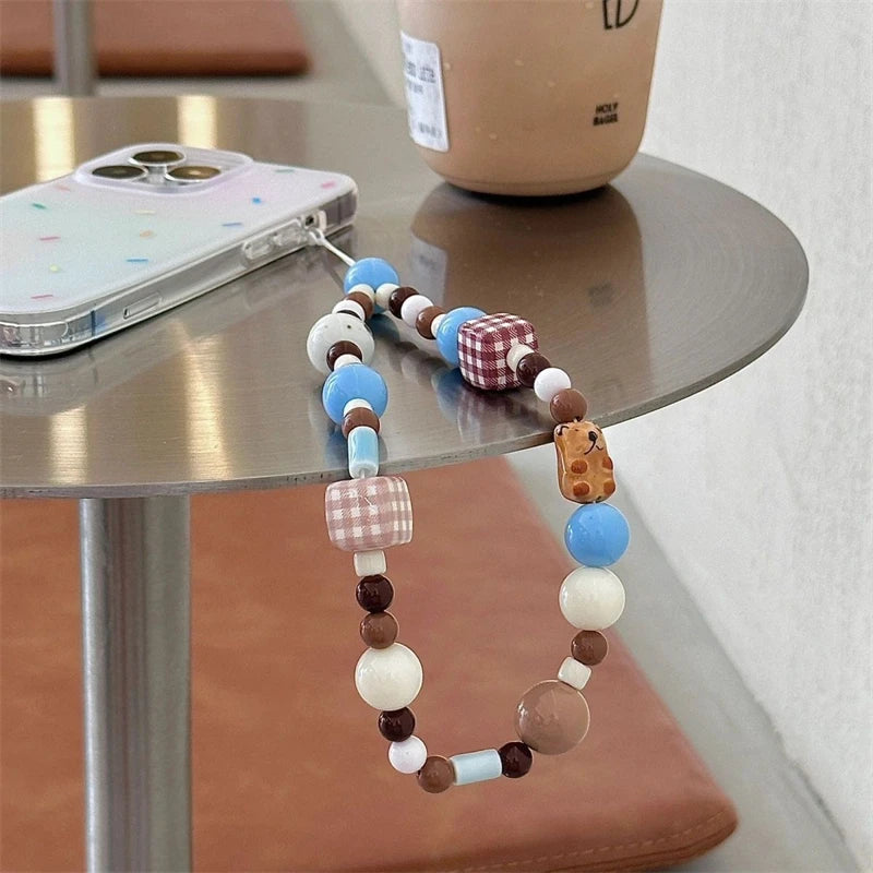 Brown and Blue Beaded Wrist Strap