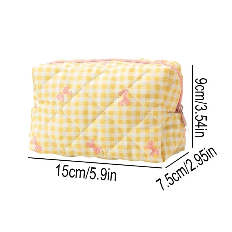 Quilted Gingham Bow Zipper Pouch