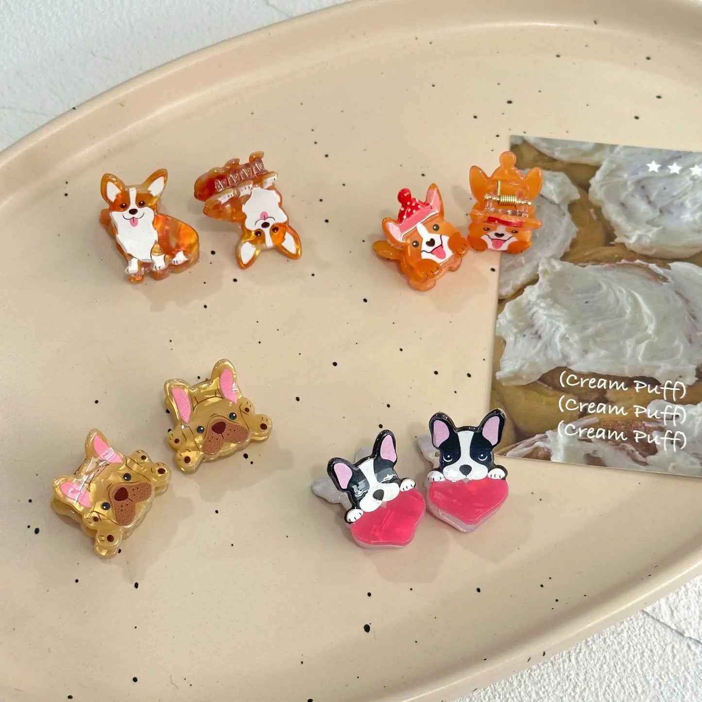 2Pcs Cartoon Cute Animal Small Grab Clip for Women Imitation Corgi French Bulldog Shiba Inu Dogs Bangs Claw Fun Hair Accessories - Ice Cream Cake