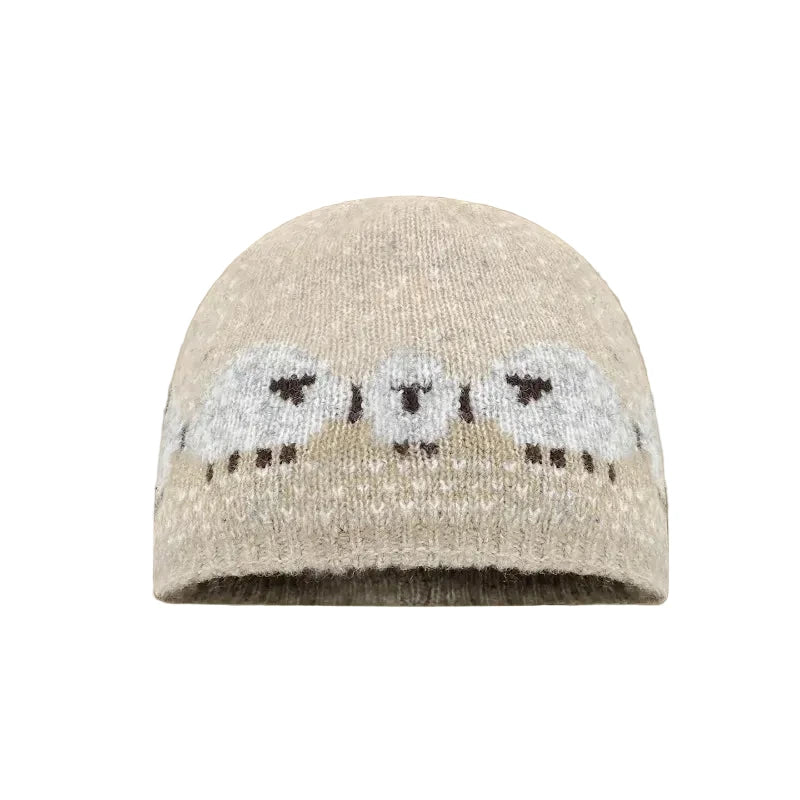 Sheep Meadow Intarsia Knit Beanie Hat