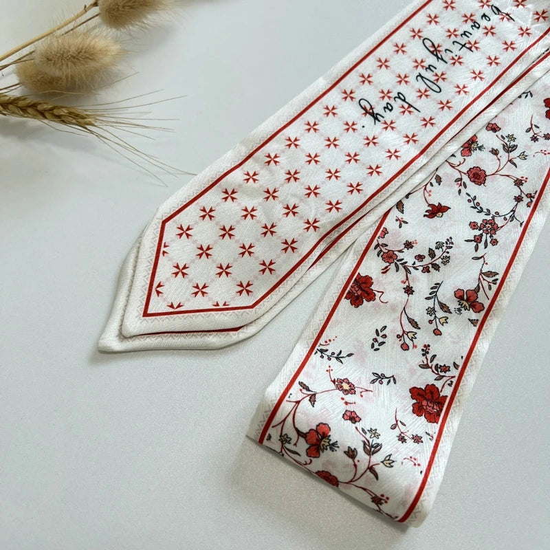 New Long Bag Scarf Women Hair Band Lady Accessories Print Skinny Scarves Headband Satin Ribbon Neck Tie Decorative Bag Scarves - Ice Cream Cake