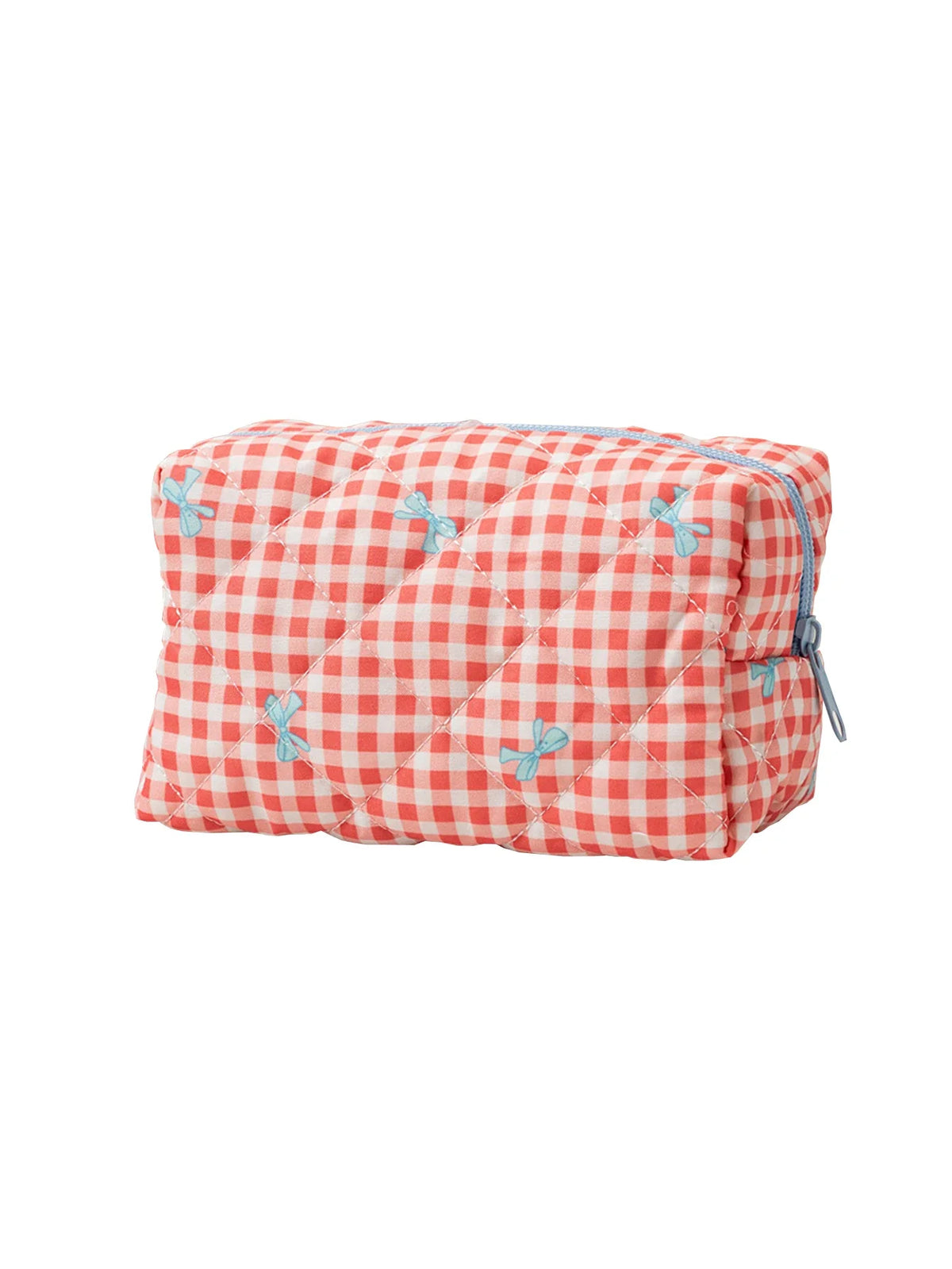 Quilted Gingham Bow Zipper Pouch