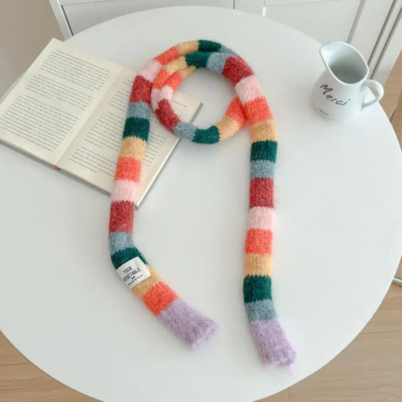 Multicolour Stripey Knit Skinny Scarf