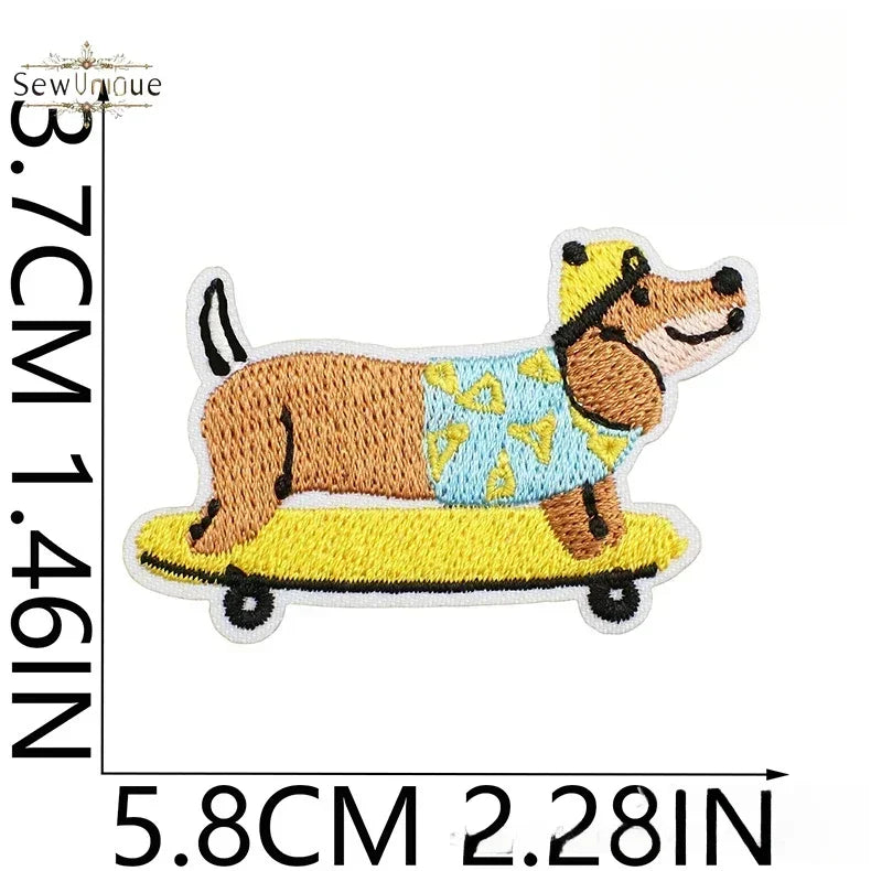 Korean Cute Dachshund Dog Embroidery Cloth Sticker DIY Bag Dress Up Puppy Patch Ironing DIY Apparel Sewing Supplies - Ice Cream Cake