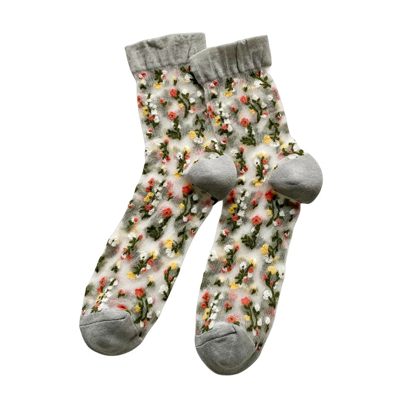 Transparent Floral Crew Socks