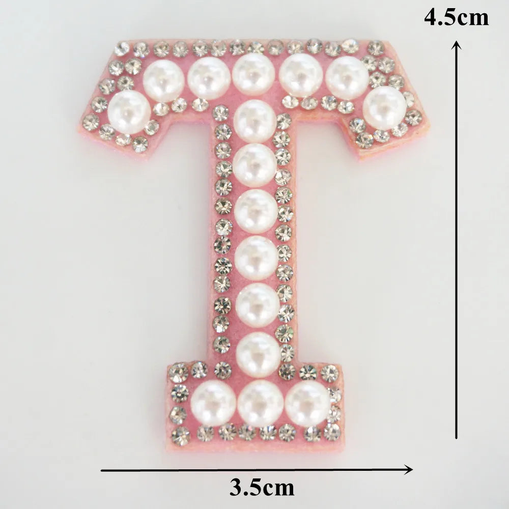 Pink A-Z Rhinestone Pearl Iron-On Patches - Ice Cream Cake