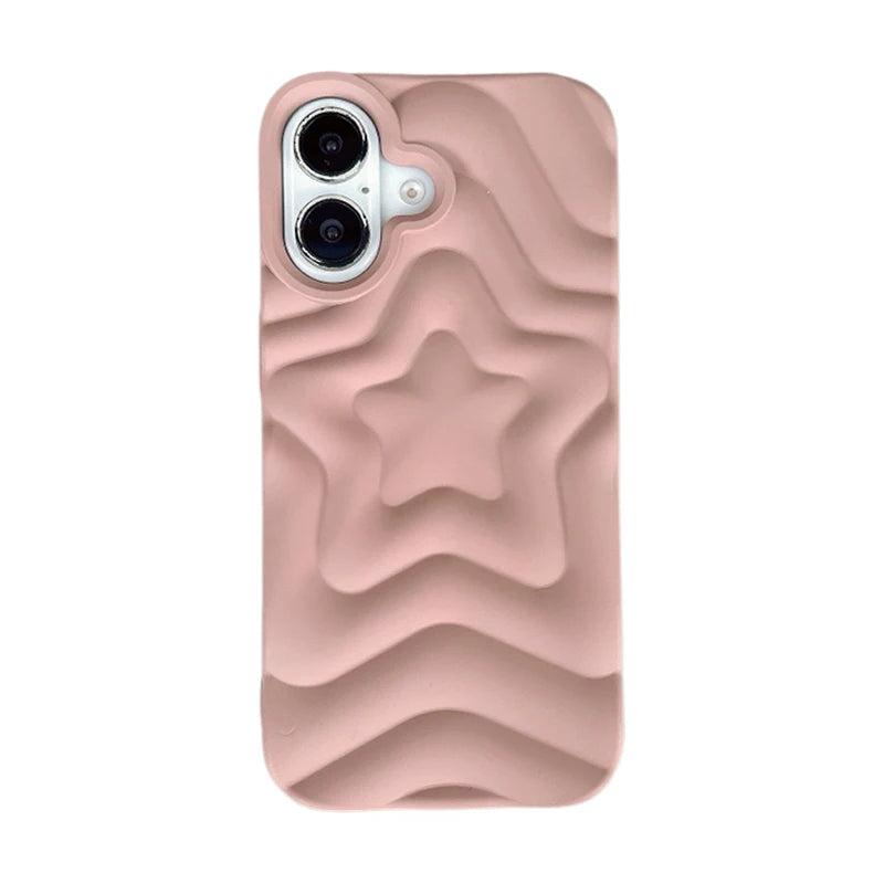 Bling Chromed Silver Gradient Five-pointed Star TPU Phone Case For iPhone 16 Pro Max 17 15 13 14 Plating Silicone Back Cover - Ice Cream Cake