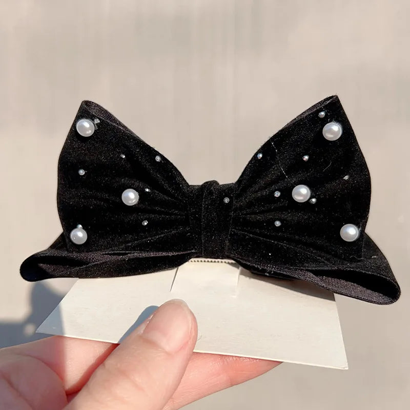Faux Pearl Velvet Ribbon Hair Clip