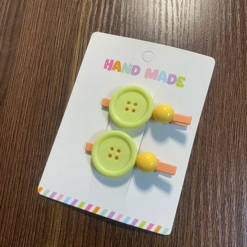 Colourful Button Hair Clip Set