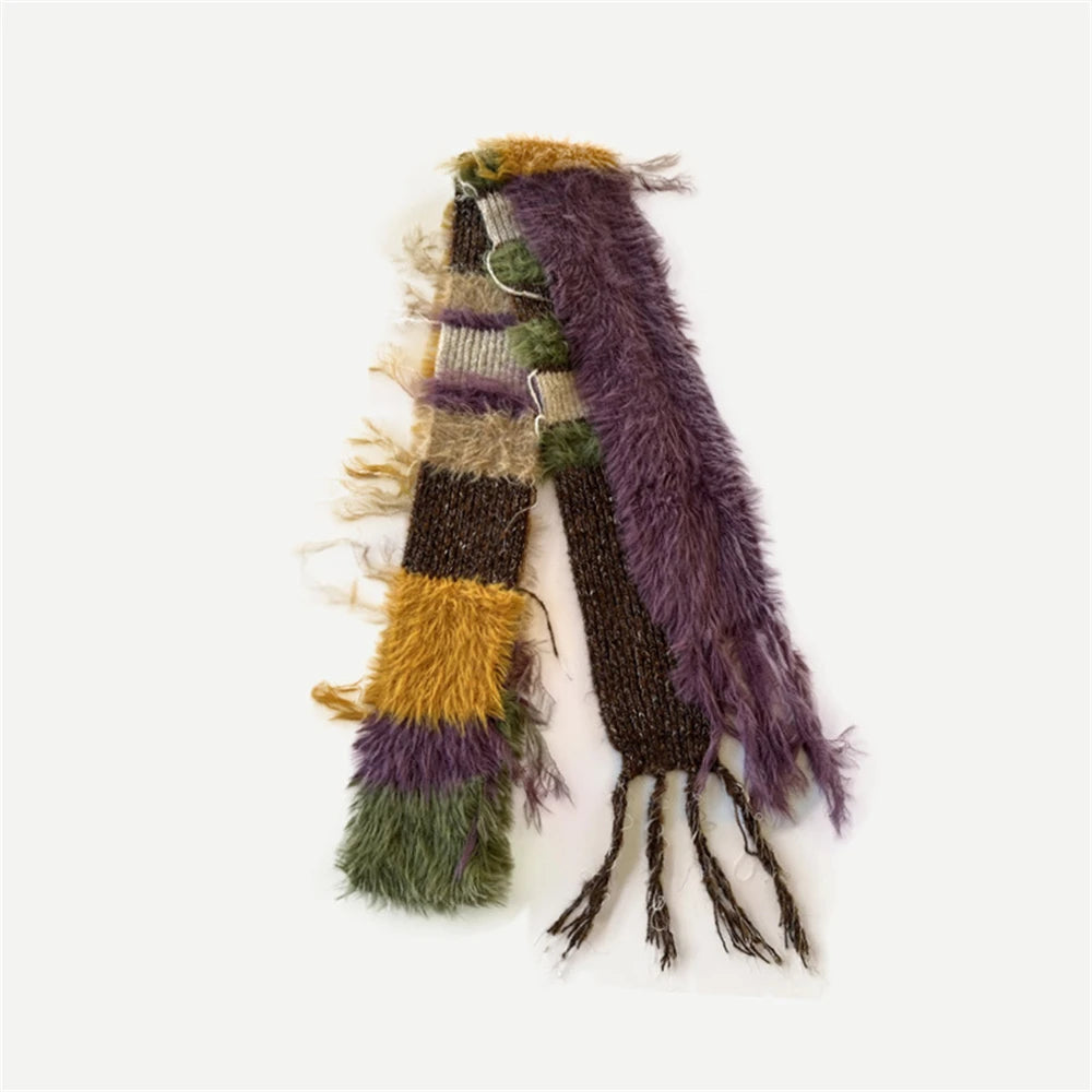 Colorful scarf with fringes on a white background