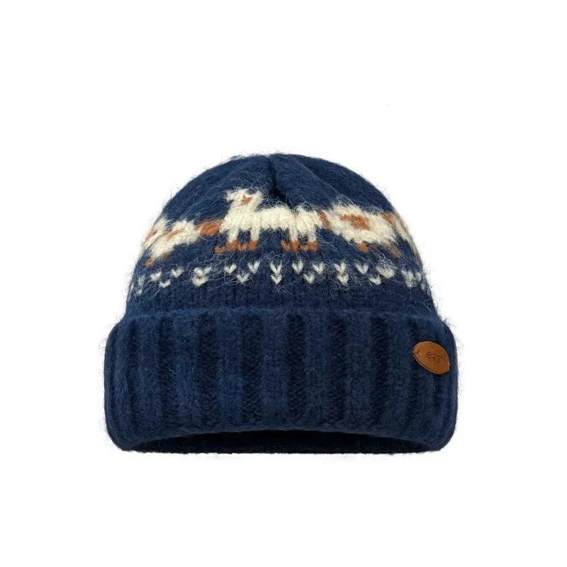 Sheep and Alpaca Farm Fair Isle Knit Beanie Hat