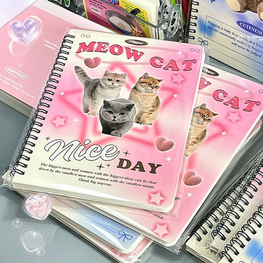 Meow Cat y2k Collage Ringed A5 Notebook