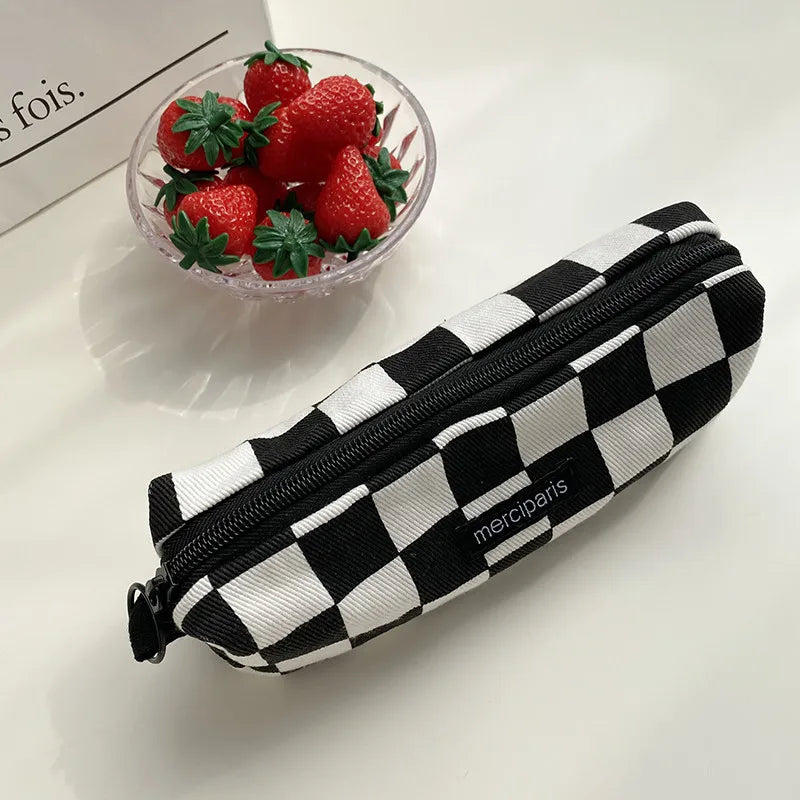 Korean Fashion Plaid Travel Makeup Kits Cosmetic Storage Bag Women Handbags Wallet Organizer Cute School Pencil Cases Pouch Bags - Ice Cream Cake