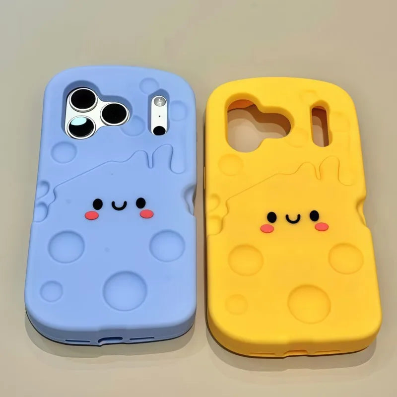 For iPhone 17 16 15 14 13 12 Pro Max 15 Plus Phone Cases Cute 3D Cartoon Cheese Soft Silicone Shockproof Cover lovers & Sisters - Ice Cream Cake