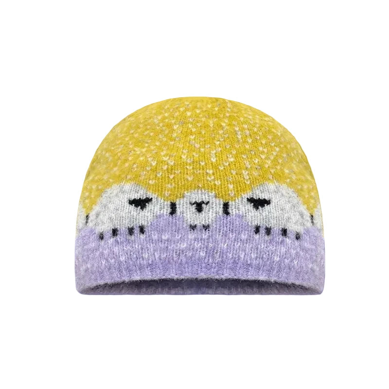 Sheep Meadow Intarsia Knit Beanie Hat