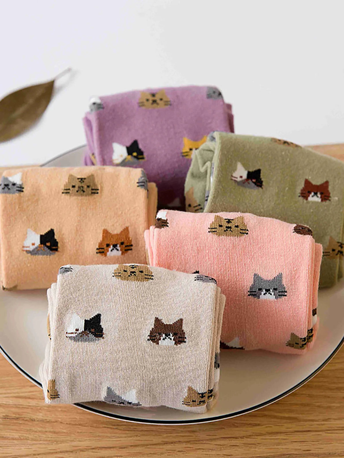 5 Pairs Cat Print Socks, Cute & Comfy All-match Mid Tube Socks, Women's Stockings & Hosiery - Ice Cream Cake