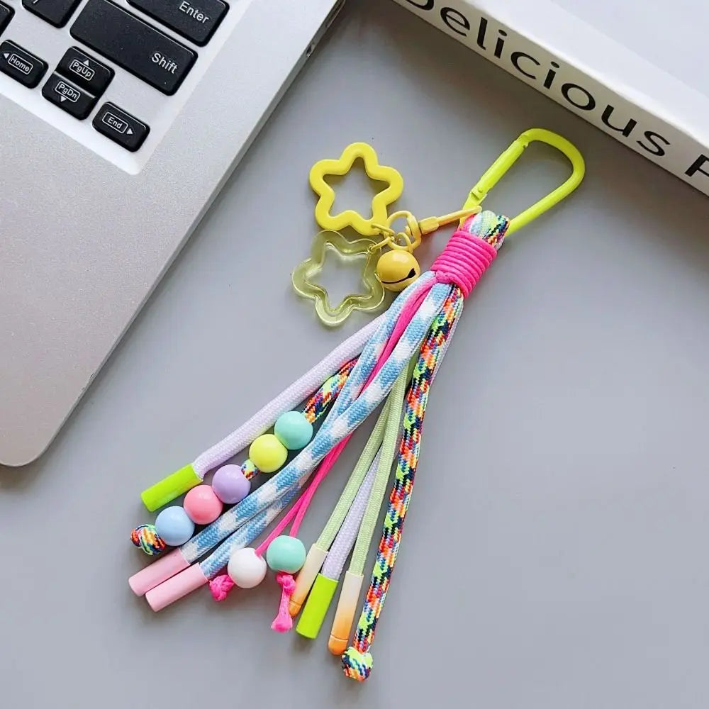 Y2K Braided Rope Keychain Handmade Creative Acrylic Striped Webbing Keychain Colorful Long Tassel Bag Charms Bag Accessories - Ice Cream Cake