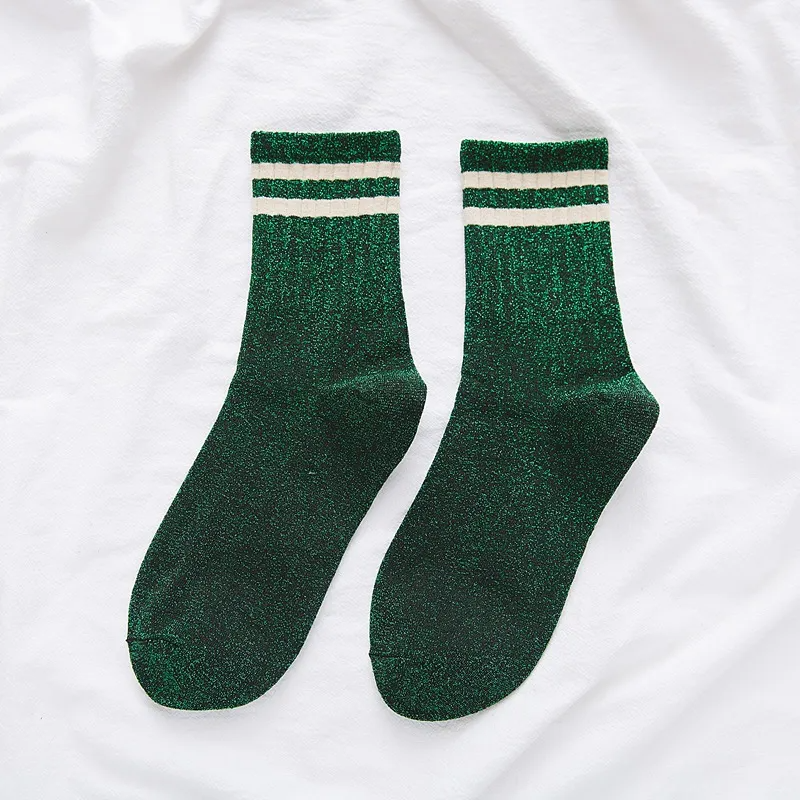 Sports Style Stripe Glitter Ankle Socks (5 colours)