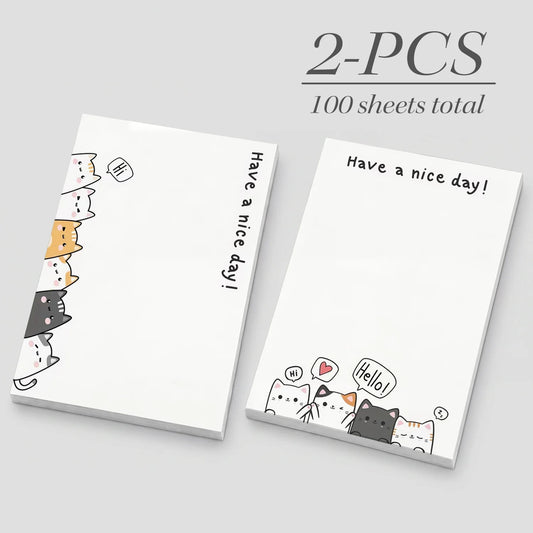 2pcs Cute Cat Sticky Notes, Kawaii Animal Self Stick Memo Pads, 100 Sheets Total, “Have a Nice Day” Positive Quote Notepad - Ice Cream Cake