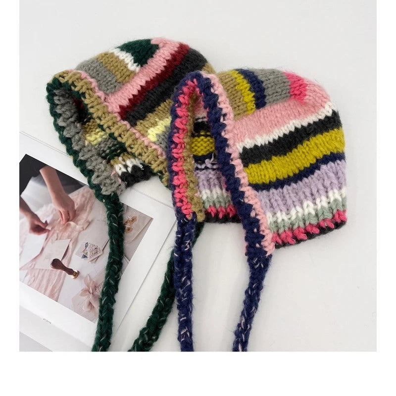 Knitted Contrast Stripe Bonnet