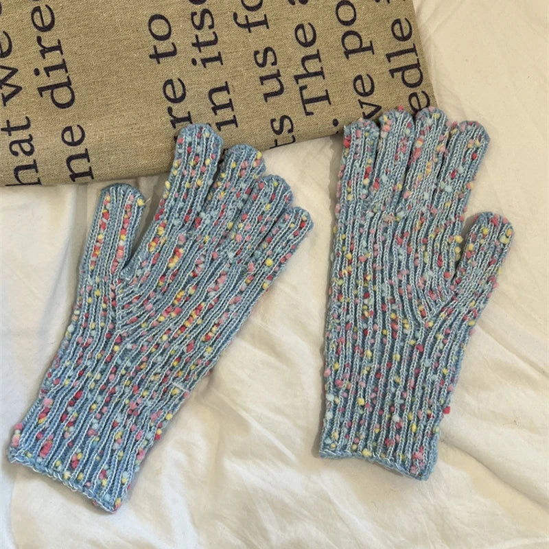 Rainbow Confetti Speckle Knit Gloves