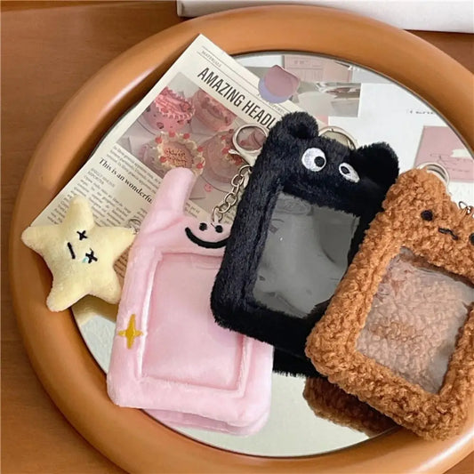 Plush Character Photo Card Holder Keychain