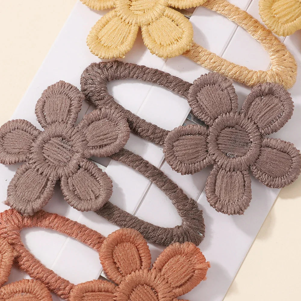 Embroidered Flower Hair Clip Set